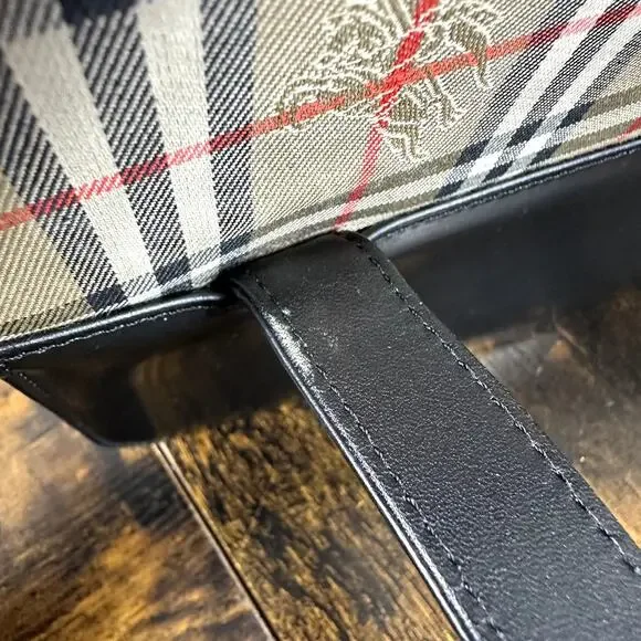 Burberry Nova Check Black Leather Shoulder Bag Authentic Vintage - Picture 7 of 16